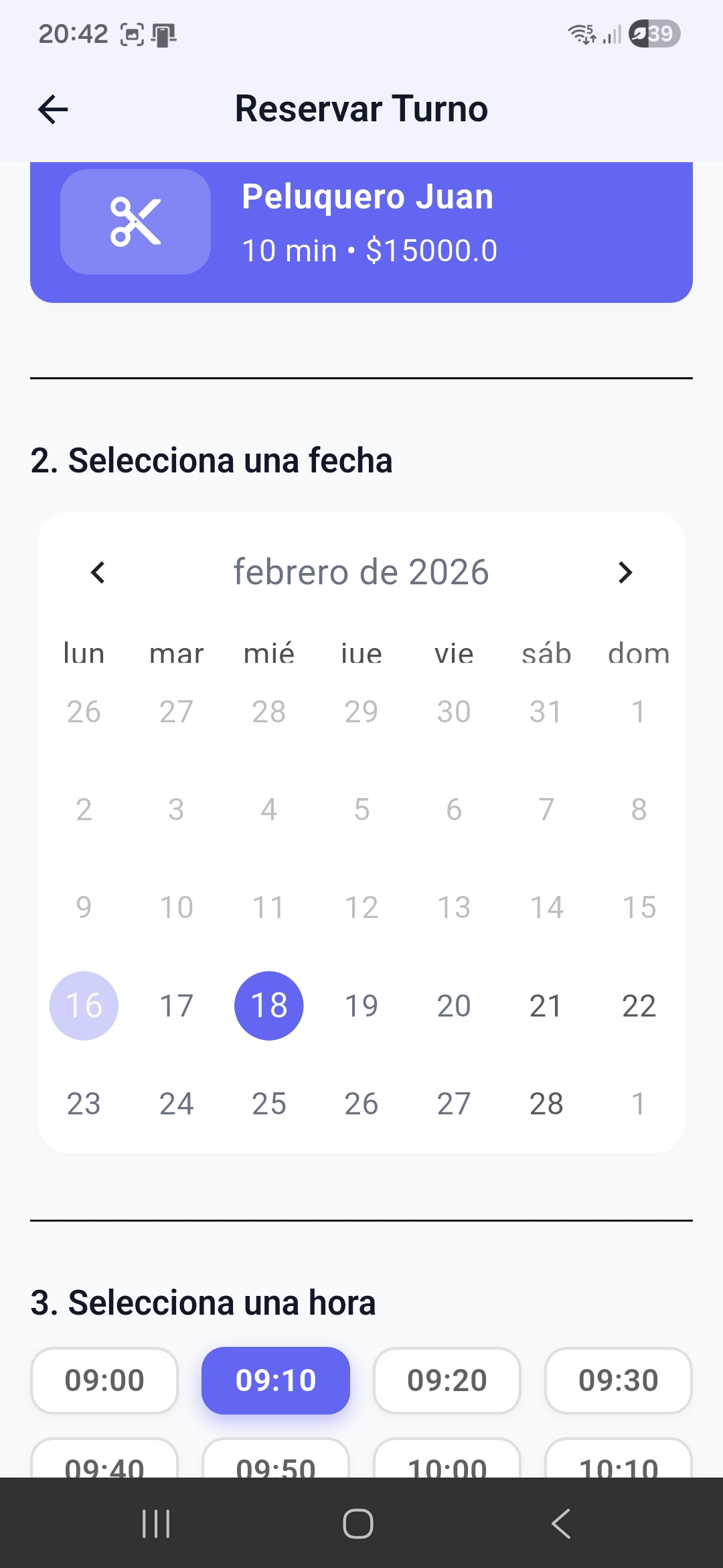 Vista de la App Turny
